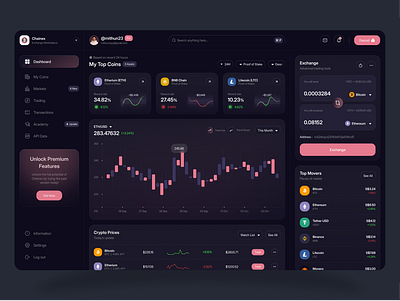 Cryptocurrency Dashboard UI/UX Design ai crypto trading bots blockchain technology crypto arbitrage crypto wallet dark mode ui decentralized exchange (dex) defi (decentralized finance) metaverse economy nft marketplace progressive web apps (pwas) proof of stake (pos) staking rewards tokenization web3 yield farming