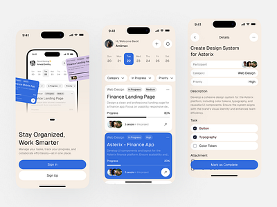 Task Management Mobile App app card chart clean design fireart modrn task ui ux