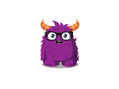 Purple Monster big eyes creature cute elementary friendly fun fur furry glasses hairy horns mascot monster nerd purple school