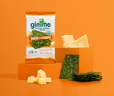 Gimme - White Cheddar branding cheddar food identity illustration ingredients ocean packaging photography seaweed snack watercolor