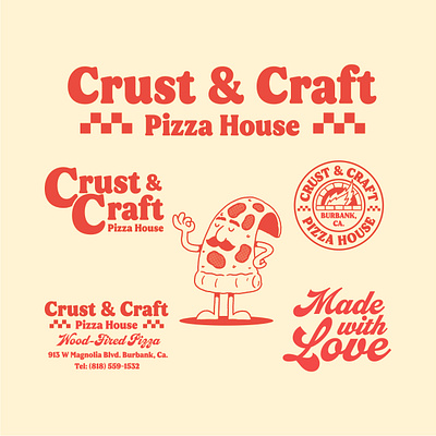 Crust & Craft Pizza House branding design graphic design illustration logo pizza restuarant retro typography vector vintage visual identity