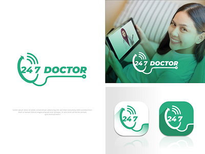 247 Doctor Logo 24 hour treatment logo 247 app logo 247 doctor logo 7 days treatment logo branding doctor logo minimalist 247 logo stethoscope