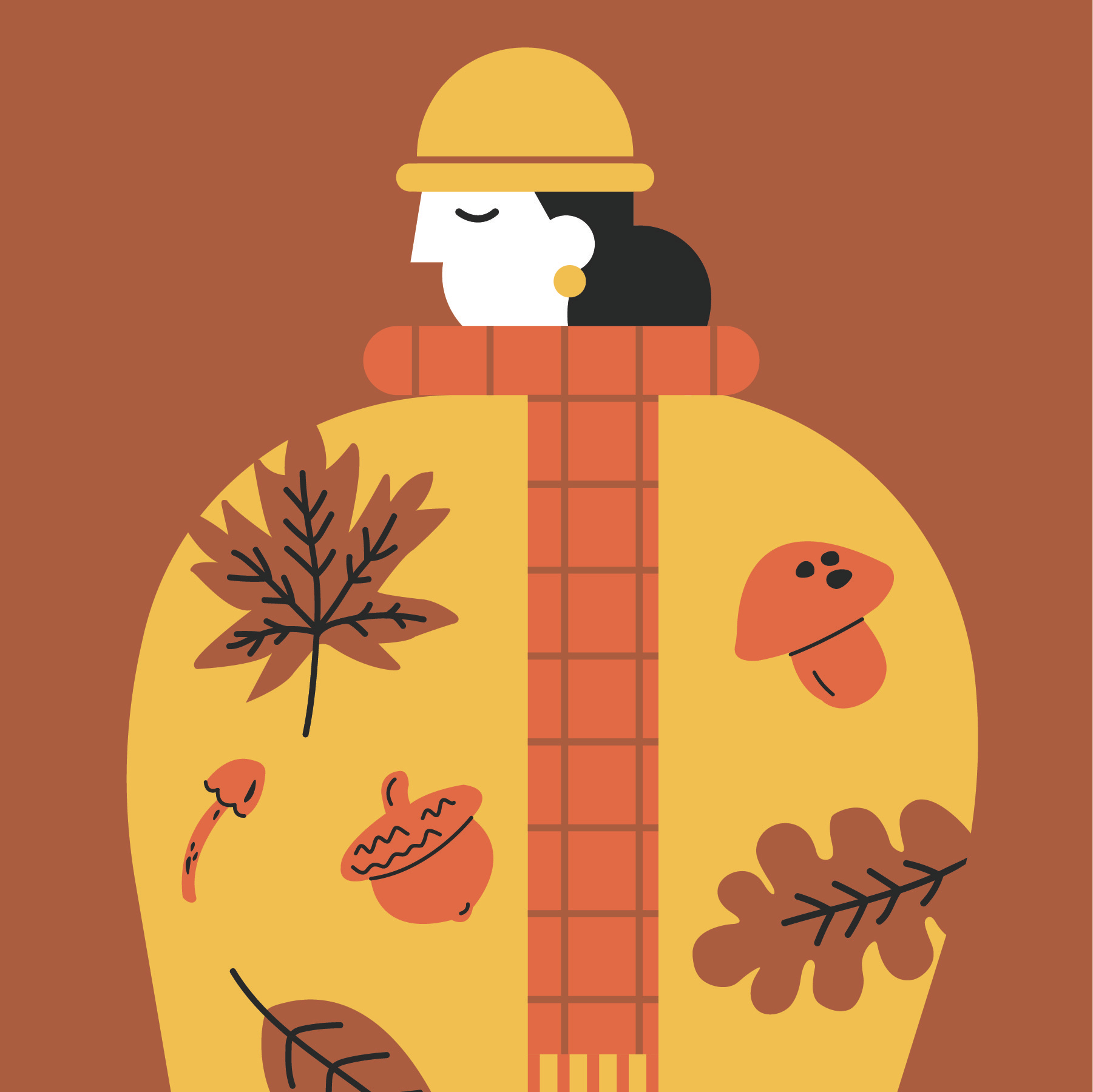 Fall feelings 🍂🤎 beanie branding fall graphic design illustration leaves mushrooms scarf