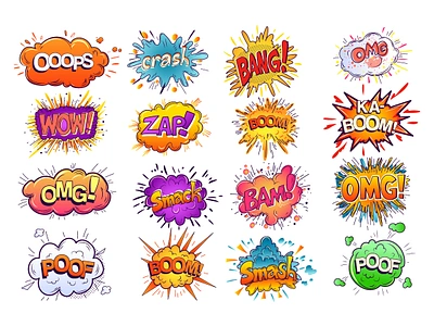 Comic Speech Bubbles bam bang boom bundle comic communication design dialogue graphic illustration omg oops pop art retro set speak speech bubble talk vector wow