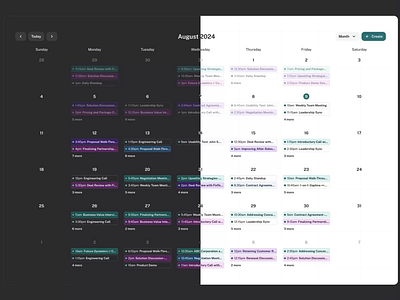 Design system calendar component month view in light & dark mode b2b calendar clean component dark mode design system design system design design tokens enterprise enterprise design system enterprise ux light mode month multibrand multibrand design system multimode product design tokens studio ui design ux design