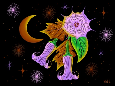 🌜Dreamy Datura Illustration🌸 art colorful datura digital illustration digitalart dreamy floral flower freelancer gradients illustration illustrator moonlit night