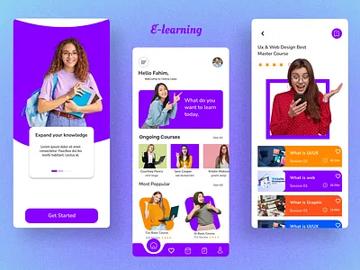 E-Learning App UI Design – Expand Your Knowledge! appinspiration appui cleanui creativeui digitallearning edtechdesign educationalappdesign educationapp elearningapp elearningplatform learningplatform mobileappdesign moderndesign onlinecourses onlineeducation purpletheme studentapp uiinteraction userexperience uxuidesign