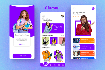 E-Learning App UI Design – Expand Your Knowledge! appinspiration appui cleanui creativeui digitallearning edtechdesign educationalappdesign educationapp elearningapp elearningplatform learningplatform mobileappdesign moderndesign onlinecourses onlineeducation purpletheme studentapp uiinteraction userexperience uxuidesign