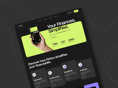 Finbox: Simple, Smart, Secure dark theme design designer figma finance finance app homepage landingpage money typography ui ui inspiration ui trends ux website