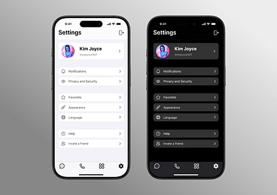 Settings page light&dark theme dailyui darktheme design settings ui