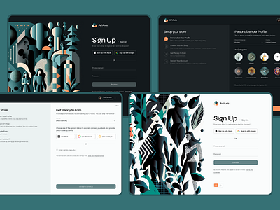 Effortless Sign-Up Flow / ArtAxis 2fa art gallery art management art marketplace branding dark mode dashboard e commerce interface design logo modern design onboarding sign up flow typography ui ui design user experience ux design