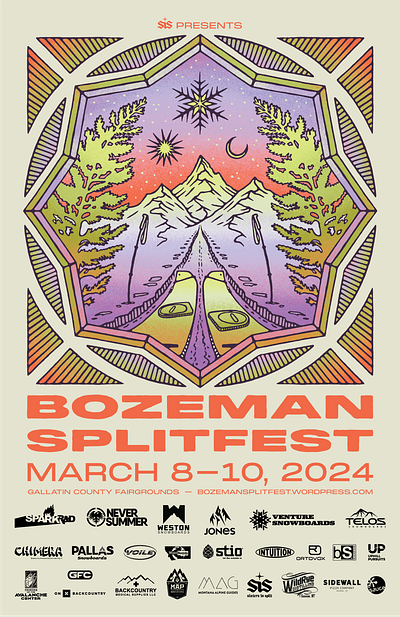 Bozeman Splitfest illustration poster poster design snowboarding splitboarding