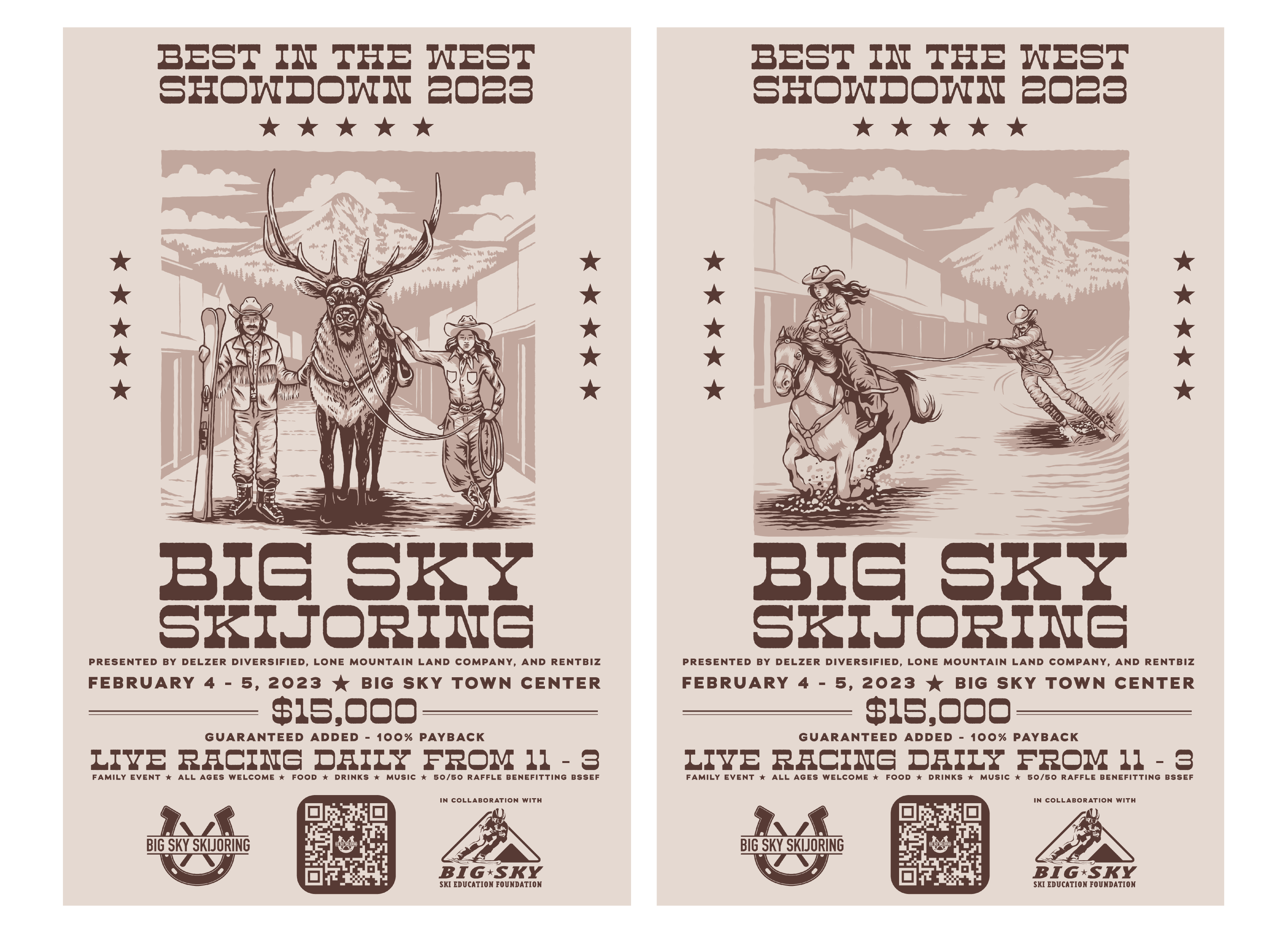 Big Sky Skijoring big sky illustration poster skijoring vector western