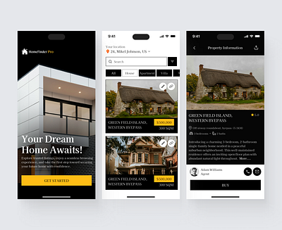 HomeFinder Pro - Real Estate App apartment app design design home finder house mobile app mobile application mortgage product design property property finder real estate real estate app ui ui design uiux ux