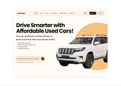 A Hero Section Design for Used Car Business | Figma Design branding car car hero section car landing page car rental car web design car website figma figma design hero section hero section design landing page design menu bar navigation rent a car ui ui design ui designer used car web design