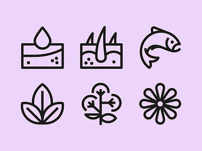 HH dog treat icons 01 biotin chamomile collagen daisy fish hair follicle herbs illustration linework salmon valerian root vector