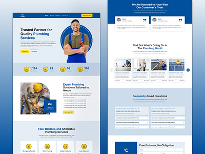 Plumbing Landing Page Design banner bathtub boiler concept construction handyman heating industrial industry maintenance occupation pipeline plumber plumbing profession repair repairman technician toilet ui