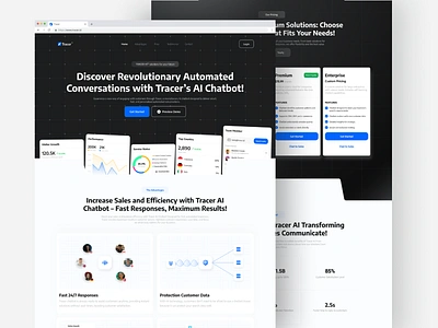 Tracer AI - Chat bot Landing Page 3d ai animation app branding chatbot design designer graphic design illustration illustrator logo minimal mobile design mobile ui motion graphics ui uixdesign ux uxdesign