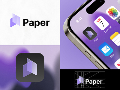 Paper SaaS Logo app appstore branding collaboration tool glass effect gradient graphic design icon icon design iphone logo logo design logomark saas skeuomorphism software teamwork ui webapp