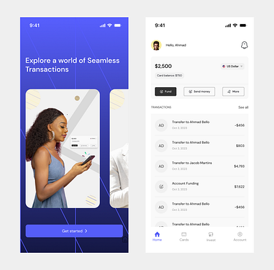 Home Interface for a Fintech App ui