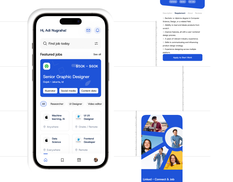 Linked - Finding Job App app design hr huntjob illustration job jobapp jobdemand jobseeker linked mobile ui ux