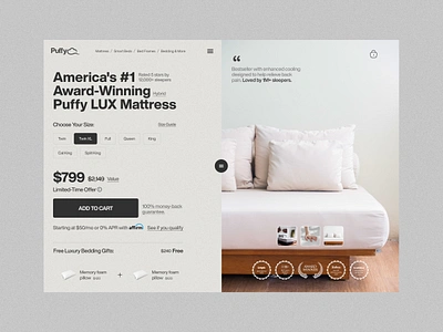 Product Page Redesign e commerce header mattress product page redesign ui webdesign website