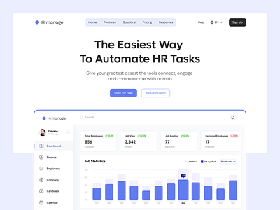 HR management website Landing Page clean ui dashboard design employee management finance management hero section homepage hr hr management landing page management platform saas shakil ui uiux web design website website design