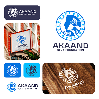 Akaand seva foundation logo a logo akaand seva logo animal logo blue logo branding foundation logo graphic design illustration leaves logo logo logo mockup seva foundation logo seva logo trust logo ui