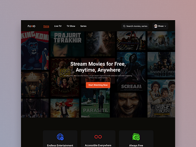 Streaming Movie Website banner movie categories dark mode footer movie hero section movie stream stream ui web design web stream