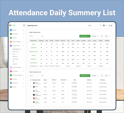 HRMS "Attendance & Leave Daily Summary List" attendance attendanceleave hr hrms hrmssoftware leave summery ui