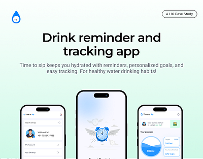 Drink reminder and tracking mobile app design branding graphic design ui