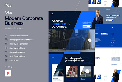 Axiap-Business Figma Web Template advisory website blue website business consulting corporate landing elegant web figma template landing page business landing page template mobile web modern corporate web modern website responsive business web