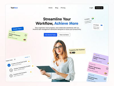 Task Manager Software Design business dashboard dashboard design design figma hero section landing page product design saas saas website task management task management software ui ui design uiux web design