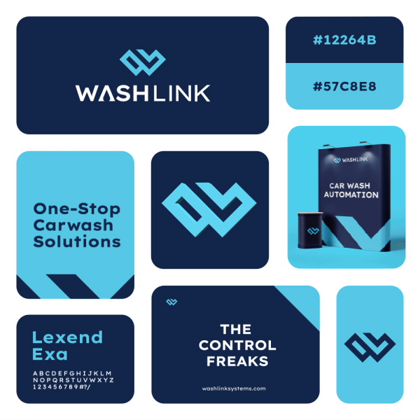 Animated bento-style visual identity for Washlink LLC animation brand identity logo visual identity