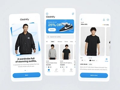 Clothify - an Ecommerce app clothes clothes app clothes shopping app design e commerce app e commerce shopping app ecommerce app graphic design ios app design mobile app design onboarding onboarding design onboarding screen design shoes app shoes shopping app shopping shopping app design ui design