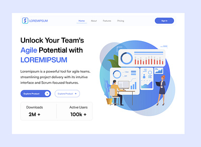 Project management software app agile branding design figma graphic design hero section illustration landing page logo onboarding project management software ui ux vector