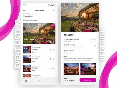 Event Listing app brand design event events figma file illustration interactive list logo new places screen trend trending