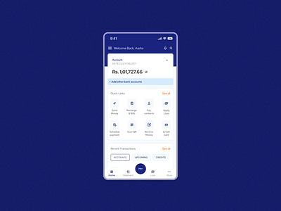 HICB - Banking app account assignment bank banking blue cards chips dark blue dribbble finance fintech homepage mobile money nav navy blue paisa search ui ux