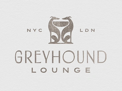 Greyhound Lounge bar branding cocktail dog figure and ground greyhound logo lounge silver