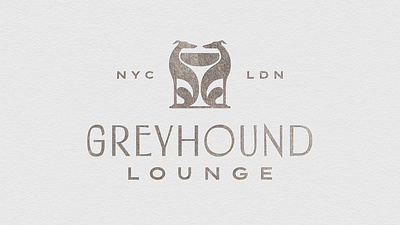 Greyhound Lounge bar branding cocktail dog figure and ground greyhound logo lounge silver