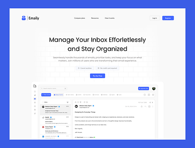 Hero Section of an Email Management Website graphic design ui