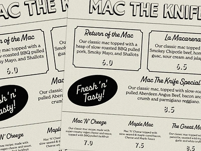 Mac The Knife Menu Design branding design graphic design menu menu design print design retro vintage