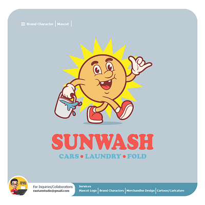 Sun Wash branding cartoon character graphic design illustration logo mascot retro vintage