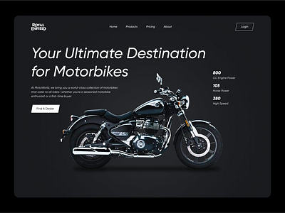 Royal Enfield - Website UI bike selling website bike store black and white dark mode dark website electro bike header herley devidson hero section minimalistic design royal enfield saas website design