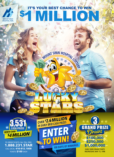 Mount Sinai Hospital Lucky Stars Lottery branding design graphic design illustration logo thepoddotme typography vector