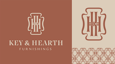 Key & Hearth branding brick hearth home interior design key kh kh monogram lettering logo monogram pattern typography