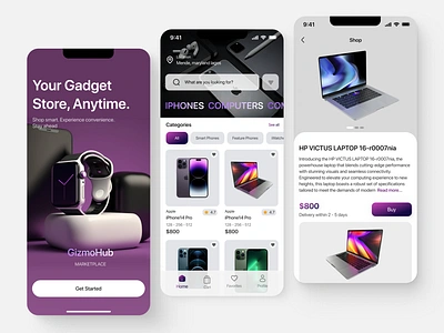 GizmoHub - Ecommerce Mobile App app design design ecommerce ecommerce application ecommerce mobile app electronic store gadgets store interface mobile app design mobile application online shopping online store product design ui ui design uiux ux ux design