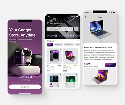 GizmoHub - Ecommerce Mobile App app design design ecommerce ecommerce application ecommerce mobile app electronic store gadgets store interface mobile app design mobile application online shopping online store product design ui ui design uiux ux ux design