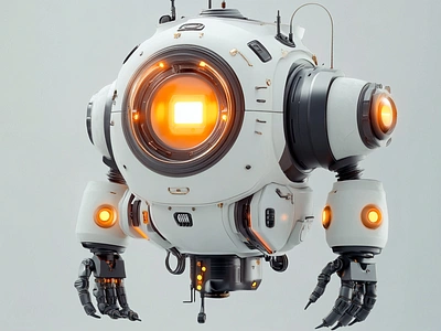 Retro Glowbot 3d modelling 47vh5y9 blender cgi cute futuristic mechanical orange quirky robot sci fi