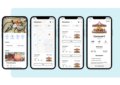 Amusement Park App amusement park app attractions blue ui uiux design ux